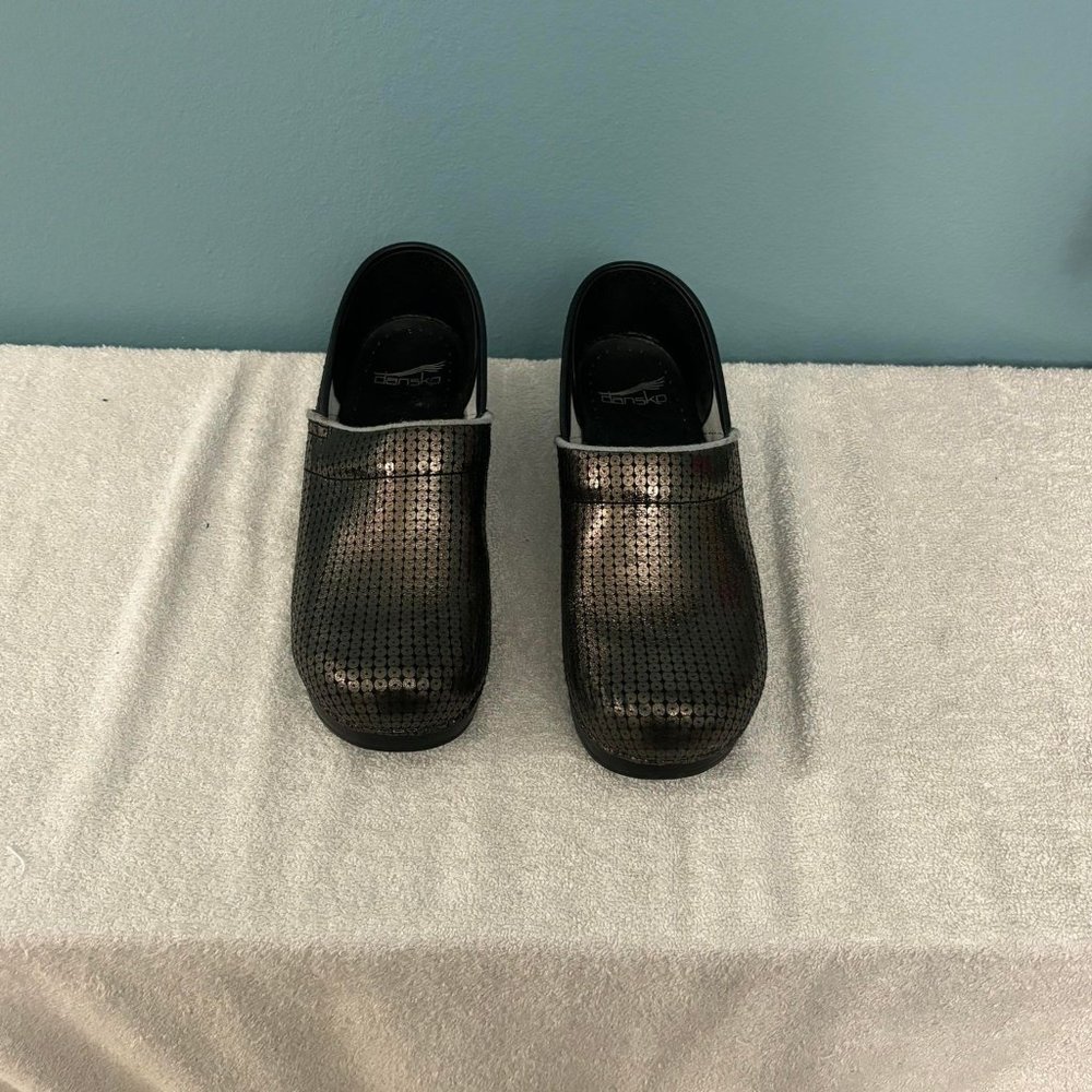 Dansko Bronze Sequin Slip On Clogs Shoes Professional Womens EU 38 US 7.5